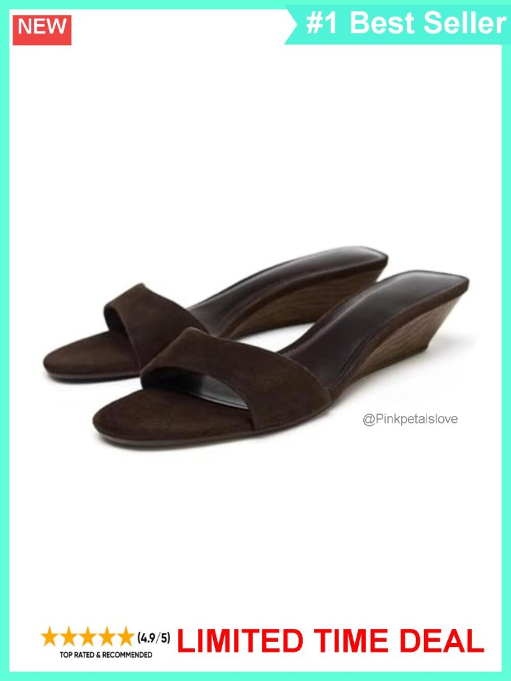 Faux Wood Cork Wedge Slides Sandals Suede Band Open Toe Memory Foam